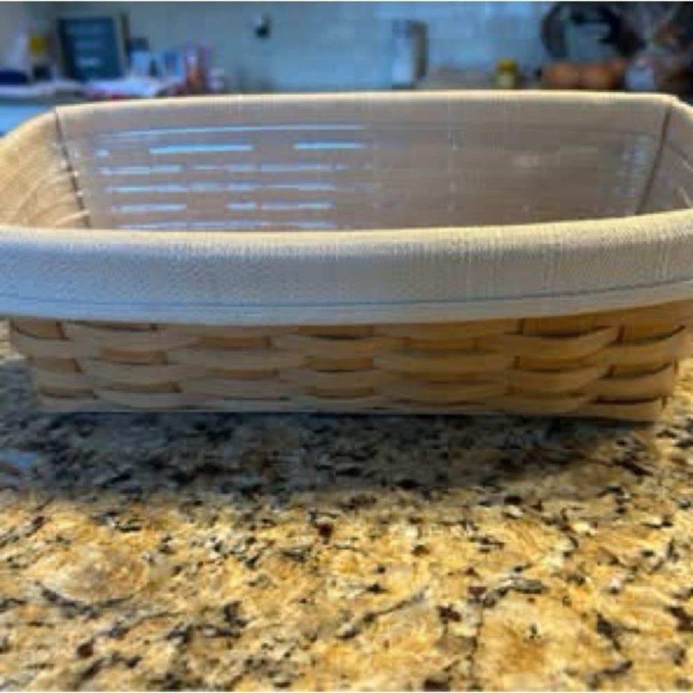 Longaberger hand Woven Basket with cream liner and plastic protecter